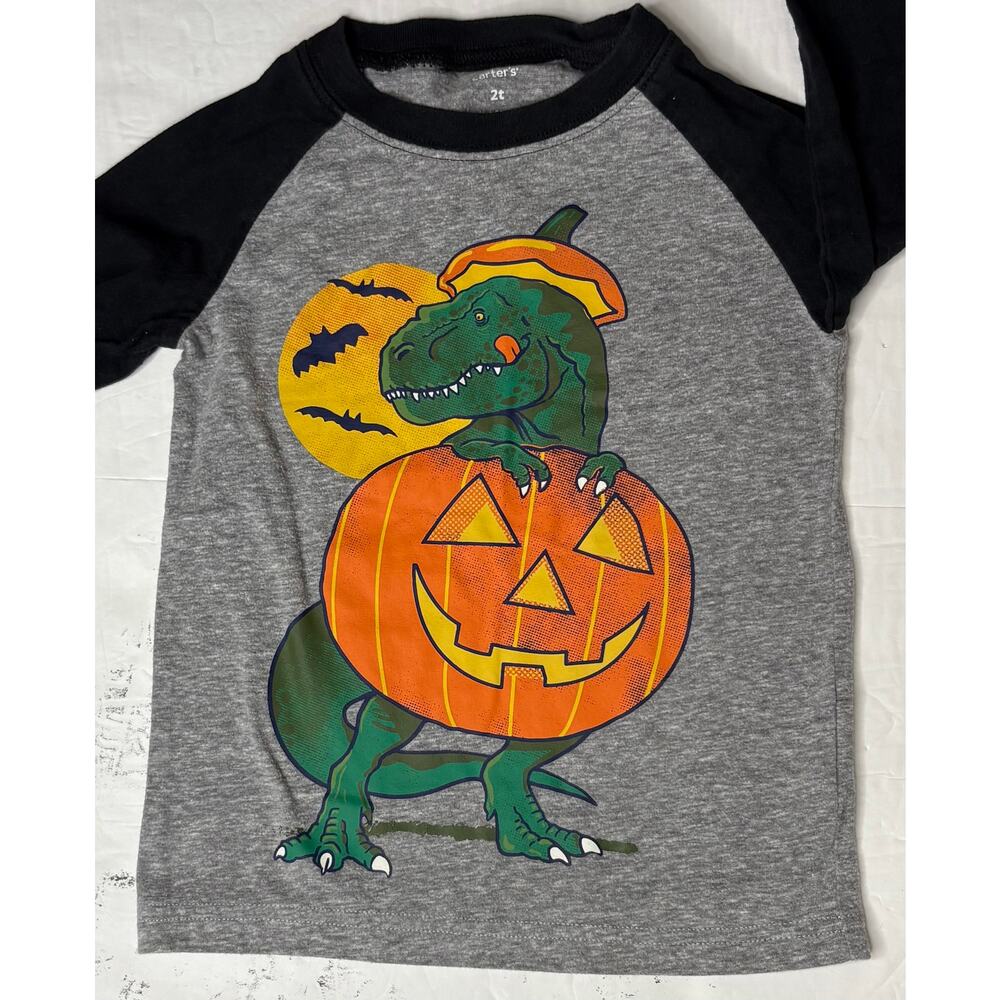 Carter's Pumpkin Dinosaur Halloween Baseball LS Shirt 2T Casual Whimsical Fall